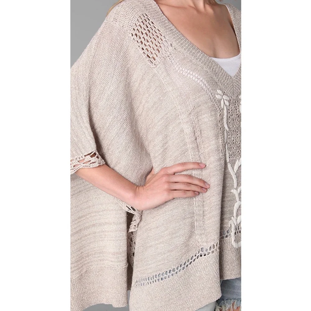 Vintage Free People Silk & Cotton Blend Oatmeal Poncho Cape Onesize
